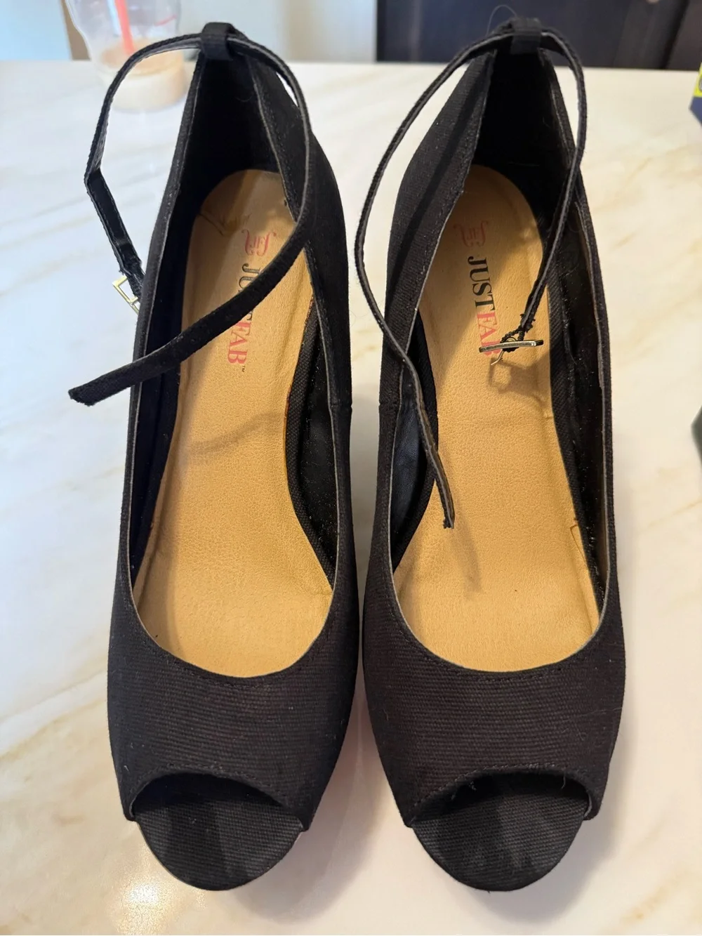 JustFab Black Peep-Toe Ankle Strap Heels